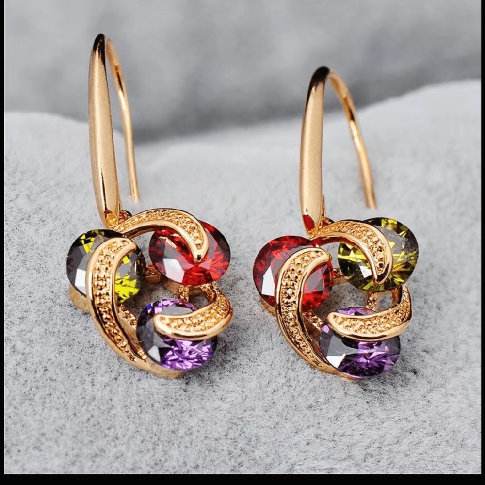 3 colored Stone Rose Gold Earrings